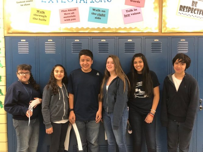 Team 7B MAY Students of the Month   From left to right: Dahelmy Gutierrez, Betzaida Montenegro, Salvador Hernandez, Alondra Navarro, Crystal Fabela, and Eybi Maldanado